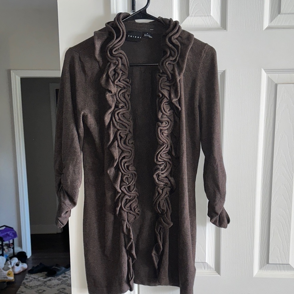 Tribal Chocolate Ruffle Cardigan